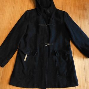 Braeton black wool hoodie toggle coat med